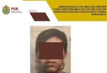 Sentenciado a 35 años de prisión como responsable de los delitos de homicidio doloso calificado y robo agravado