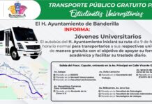 Inicia transporte gratuito a Xalapa en beneficio de estudiantes banderillenses