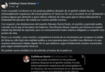 Cuitláhuac García se desmarca de críticas de su padre a Nahle y llama a la unidad en Morena