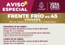 Anuncian viento y lluvias por Frente Frío 45 en la ciudad de Veracruz