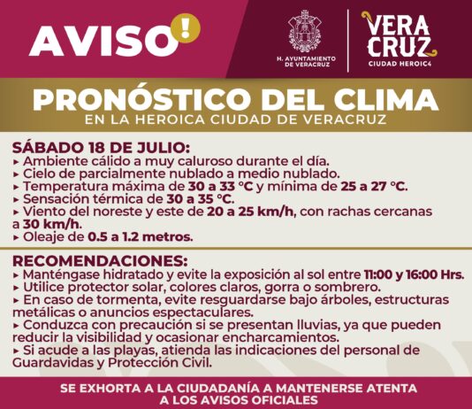 Exhorta Protección Civil municipal de Veracruz a la población prevenir afectaciones por altas temperaturas