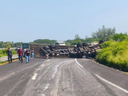 Volcadura de tráiler bloquea circulación en la autopista Veracruz-Cardel