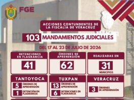 Policía Ministerial ejecuta 103 mandamientos judiciales en una semana en 31 municipios de Veracruz