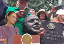 Sheinbaum rechaza decapitación de estatua de Felipe Calderón en Los Pinos