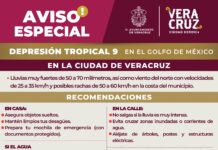 Exhorta Ayuntamiento de Veracruz a extremar precauciones ante Depresión Tropical 9